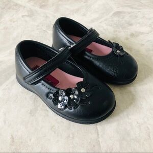 NWOT RACHEL SHOES black floral vegan faux leather ballet flat shoes girls SZ 3